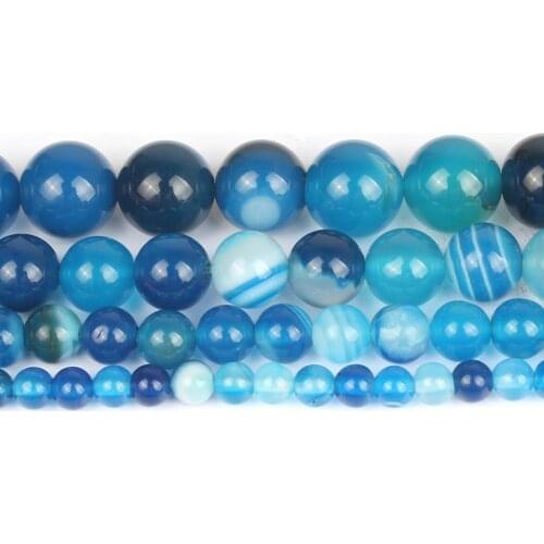 4/6/8/10/12mm Natural Blue Stripe Onyx Agates Stone Beads For Jewellery Making Diy Bracelet Necklace Wholesale Strand 15 inch