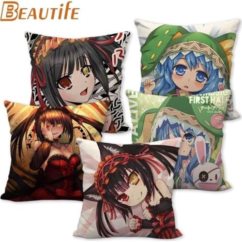 Custom Date A Live Anime Pillowcase 45X45cm Wedding Decorative Eco-Friendly Cotton Linen Fabric Pillow Case