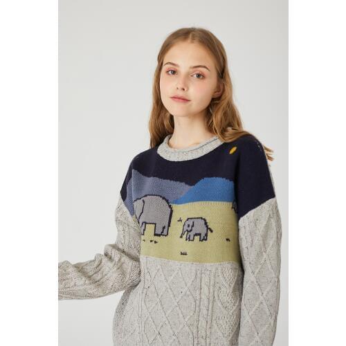 YUPINCIAGA 2020 New Women Man Jumper Pullover Art Wind Knitted Warm Loose Sweaters Cartoon Elephant Embroidery Couple Sweater