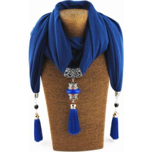 New Ceramic Beads Peacock Pendant Scarf With Tassel Fringed Womens Long Shawl Bib Jewelry Necklace Ethnic Style Scarf For Lady