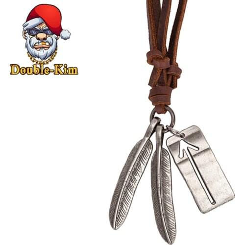Feather Pendant Necklace Men Hip-Hop Rock Street Culture Titanium Stainless Steel Leather Cord Necklace Fashion Man Jewelry