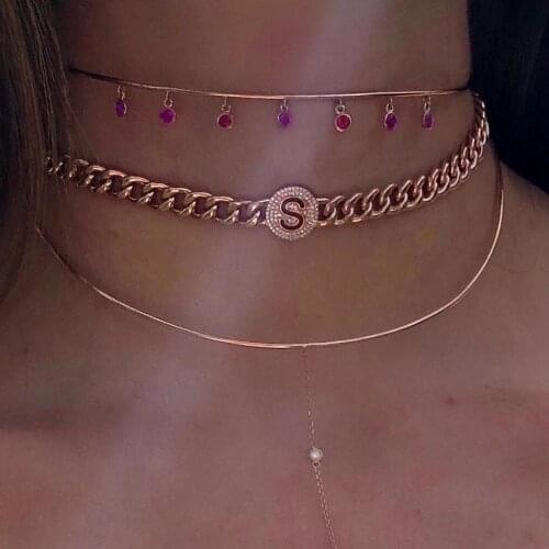 Punk Miami Cuban chain Choker Necklace Exaggerated Thick Chain European&America Fashion Queen Pendant Necklace Women Jewelry