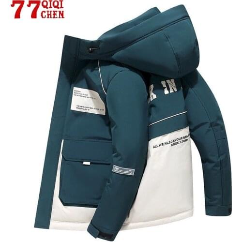 2021 Winter Hooded Parka Coat Men Cotton Jacket Thicken Warm Mens Casual Slim Patchwork Jackets Outerwear Fashion Windbreaker