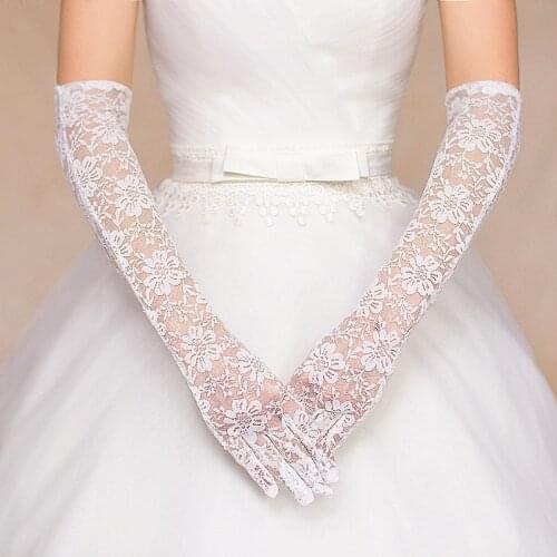 Women Bridal Gloves Elbow Length Full Finger Lace Wedding Accessories Prom Party Bridal Gloves black gloves