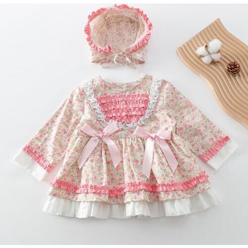 Dress For Baby Girl Spring Autumn Baby Clothes Floral Puffy Princess Dress Cute Toddler Newborn Girl Birthday Party Dress + Hat