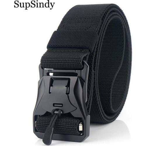 SupSindy Military Equipment Combat Magnetic Metal Buckle Elastic Tactical Belts for Men Army Training Nylon Waistband male strap