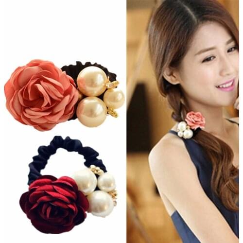 Pearl Flower Elastic Rubber Bands Women Hair Rope Ring Party Gift Handcraft Ponytail Holder Hairbands Headwear Accessories