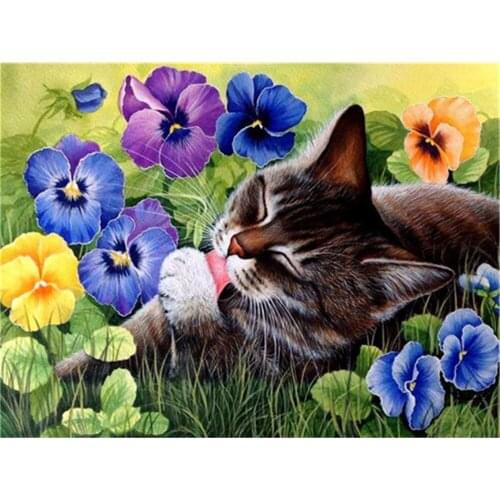 Flower Cats Animal DIY Embroidery Cross Stitch 11CT Kits Craft Needlework Set Cotton Thread Printed Canvas Home Design