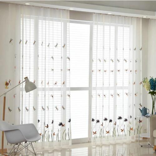 Floral Dragonfly Embroidered Pastoral Fresh Modern Curtains Drape Panel Sheer Tulle For Living Room Kids Bedroom Kitchen