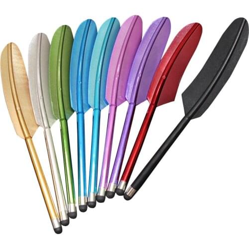 100pcs/lot Cute Fashion Feather capacitor pen for iPhone ipad tablet phone All Smart Mobile stylus condenser Unisex Universal