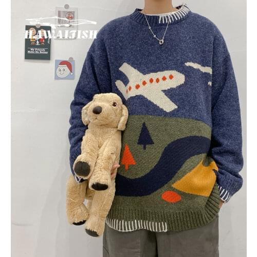 Pullover autumn and winter sweater mens loose Harajuku style sweater retro couple long-sleeved sweater mens sweater pullover