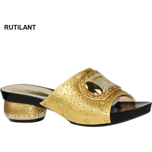 New Gold Color Wedding Shoes Woman Open Toe Ladies Sandals Shoes Party Wedding Shoes Decorated with Rhinestone New Arrival Shoes