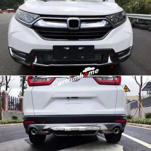 Front + Rear Bumper Protector Skid Plate Cover 2pcs For Honda CR-V CRV 2017 2018