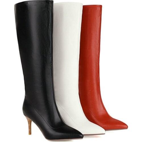 2021 New Knee Boots Womens Slip On Large Size Autumn Winter Warm Shoes Womens Fashion Pointed Stiletto High Heel Womens Boots