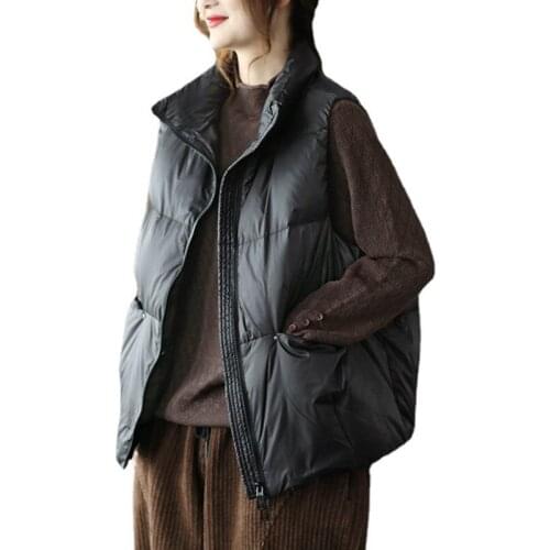 WSYORE Women Down Vest Jacket Autumn and Winter Stand-up Collar Lightweight Duck Down Vest Coat Female Loose Wild Vests NS2906