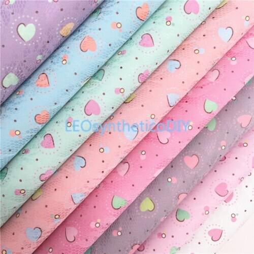 1PC 21X29CM Hearts Printed Synthetic Leather Fabric Leather Sheets, PU Leather For Making Bows LEOsyntheticoDIY T438
