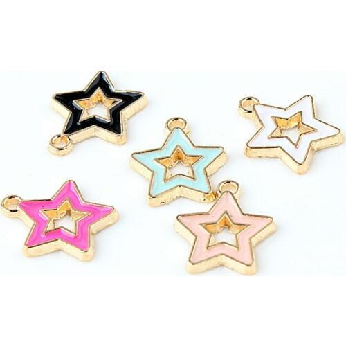 10PCS/Lot Five Colors Metal Alloy Enamel Star Charms Jewelry Pendants for DIY Bracelet Necklace Jewelry Making