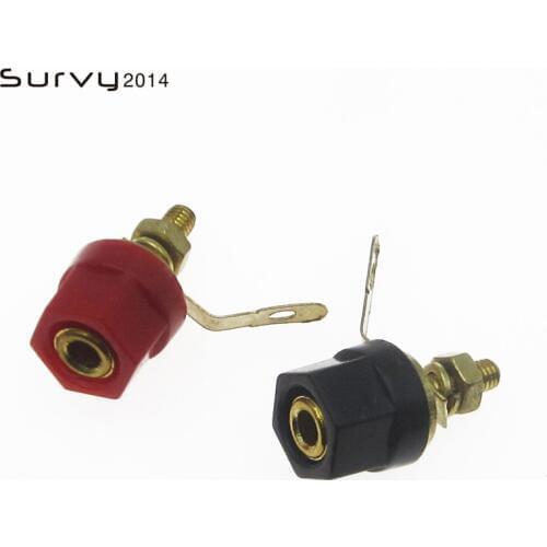 2pcs 4mm Banana Socket Nickel Plated Binding Post Nut Banana Plug Jack Connector Red + Black