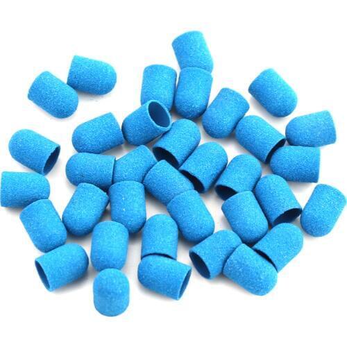 20Pcs Sanding Caps Plastic Blue Sanding Bands 10*15mm With Rubber Grip Pedicure Polishing Sand Block Foot Cuticle Tool