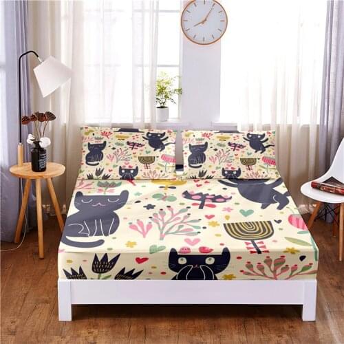 Cartoon Animal Digital Printed 3pc Polyester Fitted Sheet Mattress Cover Four Corners with Elastic Band Bed Sheet Pillowcases