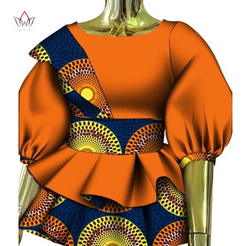 Bintarealwax African Women Shirt Fashion Packwrok Tops Double Pendulum Designs Womens Shirts Plus Size African Clothing WY647