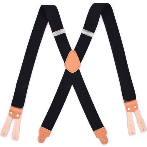 Black Suspenders for Men Leather Trimmed Button End X Back Adjustable Elastic Mens Wedding Groom Vintage Suspender Braces Straps