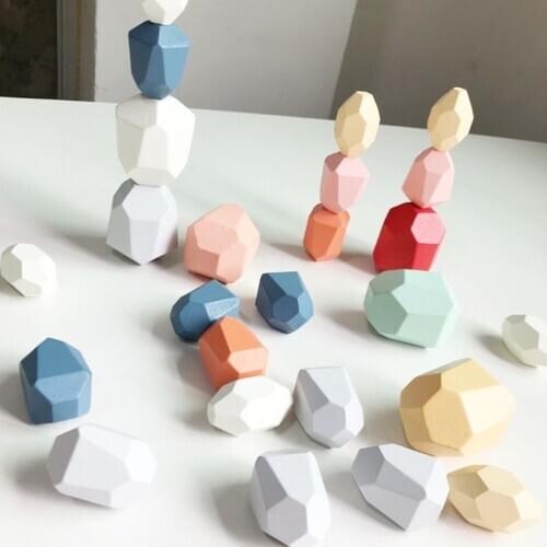 Children Adult Wooden Colored Building Block Stacking Game Early Educational Toy F3ME