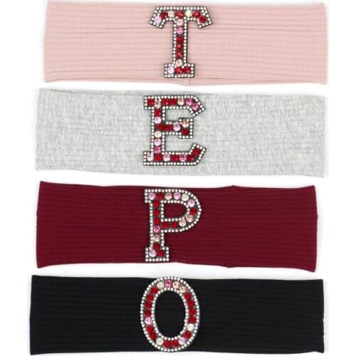 Kids Girls Boys Hairband Children Ribbed Knitted Headband Elastic Head Wrap Fashion Hair Accessories With Letter Rhinestone