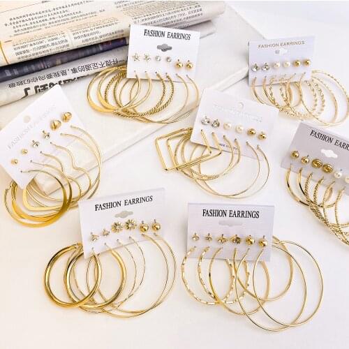 FNIO Fashion Large Circle Hoop Drop Earrings For Women 2021 Vintage Statement Simple Gold Round Female Hanging Earrings Jewelry