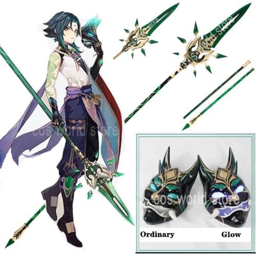 Genshin Impact Xiao Mask Cosplay Short Wig Prop Spear PVC Weapon Luminous Mask Halloween Party Roal Play Necklace Acccessories