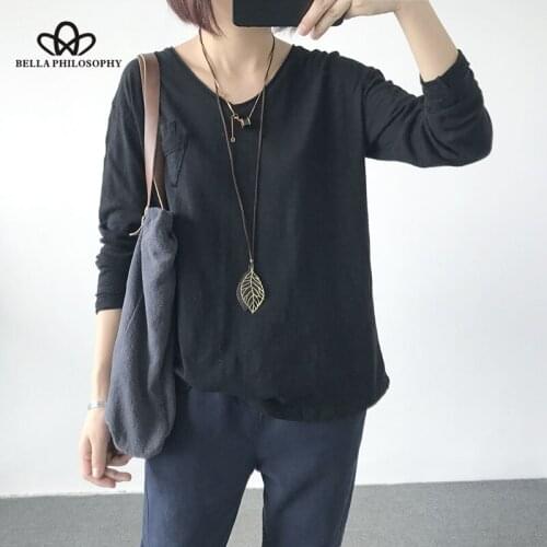 HStar Cotton Women Shirt 2020 New Autumn Long Sleeve Blouse V-neck Solid Color Loose Casual Women Tops