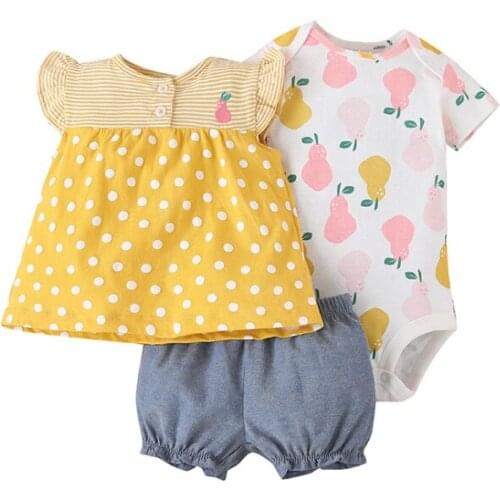 3PCS SETS Newborn Infant Baby Girl Boy Clothing 2021 Summer Floral Tops T-shirt+Bodysuit+Shorts Roupa Bebe Menina