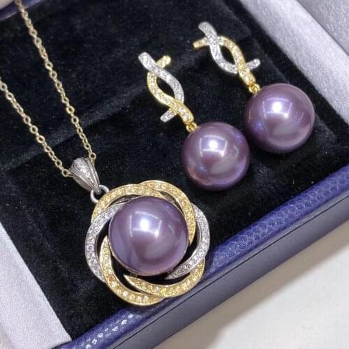D610 Pearl Set Fine Jewelry 925 Sterling Silver Zircons Nature Fresh Water Purple Pearls Jewelry Sets for Women