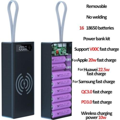 Welding Free 16*18650 Battery Storage Box PD QC3.0 USB 10W Fast Wireless Charging Power Bank Case 18650 Battery Holder Box