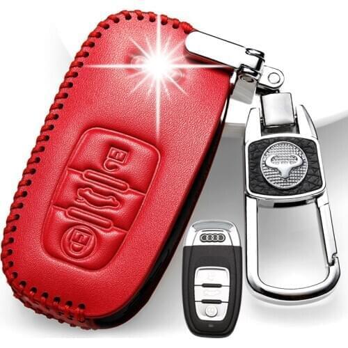 Leather cowhide Stainless steel buckle Car key bag car key case car key chain suitable for Audi Q5 A6 Automotive interior