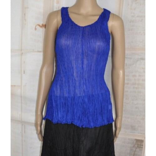 HOT SELLING fIrregular solid color sleeveless fashion fold Thin section T-shirts IN STOCK