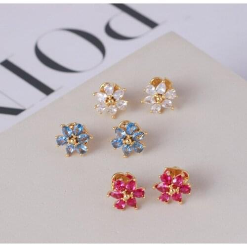 Small fresh forest inlaid shining colored small flower shape girl heart sweet temperament earring ear clip girl earrings