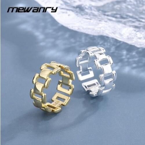 MEWANRY 925 Sterling Silver Rings for Women New Fashion Vintage Sweet Couples Simple Hollow Geometric Party Jewelry Lover Gifts