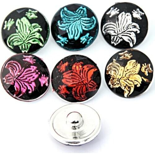 Fashion beauty 10pcs mixed Colorful Round Resin flowers 18MM snap buttons fit snap bracelet snap jewelry wholesale NS0019