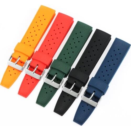 Soft Silicone Watchband 20mm 22mm Black Red Blue Orange Green Bracelet For Waterproof Rubber Mens Watch Chain