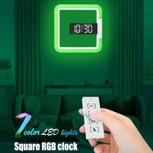 New Wall Lamp Clock Thermometer Remote Control LED Lights Square RGB Clocks Home Decor Living Room Led Digital Alarm Clocks