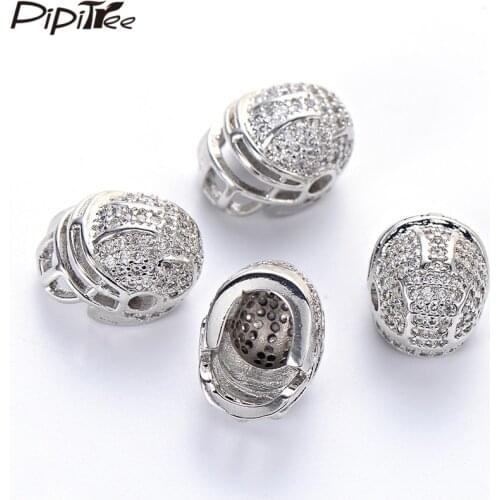 Pipitree Wholesale 3pcs AAA CZ Zircon American Football Helmet Beads Charms for Bracelet Making DIY Beads Jewelry Accessories