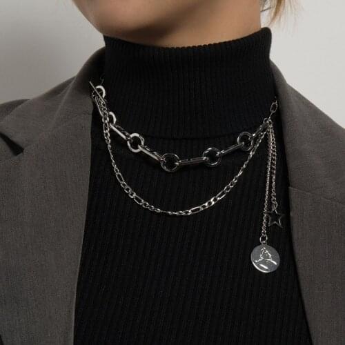 Orgin Summer Unique Design Geometrical Circle Coin Medallion Pendant Necklace for Women Irregular Multilayer Necklace Jewelry