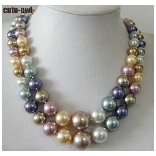 2 Row 10-14mm South Sea Multicolor shell imitation pearl necklace>>> free shipping