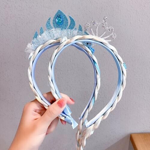 Girls Blonde Braid Headband For Princess Baby Tangled Rapunzel Headwear Kids Bowknot Lace Crown Headwear Hair Accessories