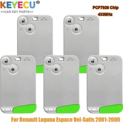 KEYECU 5PCS Smart Card Remote Car Key for Renault Laguna Espace Vel Satis 2001 2002 - 2007, Fob 2 Button - 433MHz - PCF7926 Chip