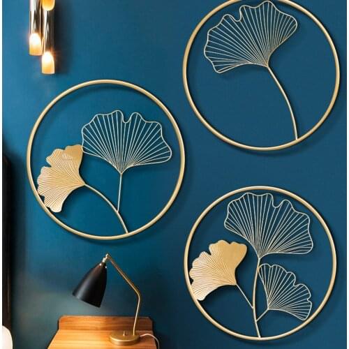 Nordic Home Decoration Metal Wall Decoration Ginkgo Leaf Iron Wall Decoration Hotel Living Room Sofa Background Wall Hanging