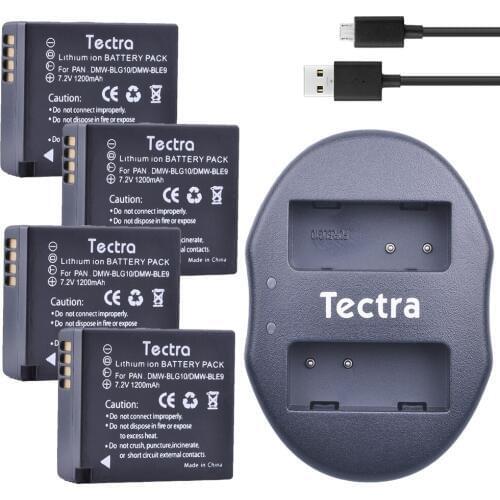 Tectra 4Pcs DMW-BLG10 DMW-BLE9 BP-DC15 BPDC15 Li-ion Bateria+ USB Dual Charger for Panasonic DMC GF6 GX7 GF3 GF5 LX100 GX80 GX85