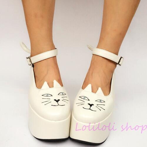 Princess sweet lolita shoes Lolita Japanese design customized special shaped white matte cat buckle platform shoes an1246