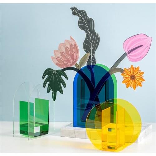 Ins Flower Vase Acrylic Colorful Vase Hydroponic Plant Holder Glass Vase for Flower Arrangements Home Decoration Wedding Gift